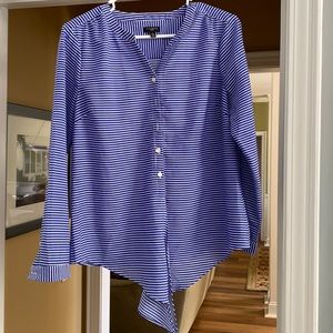 Talbots Blue and White Striped Blouse with front tie
